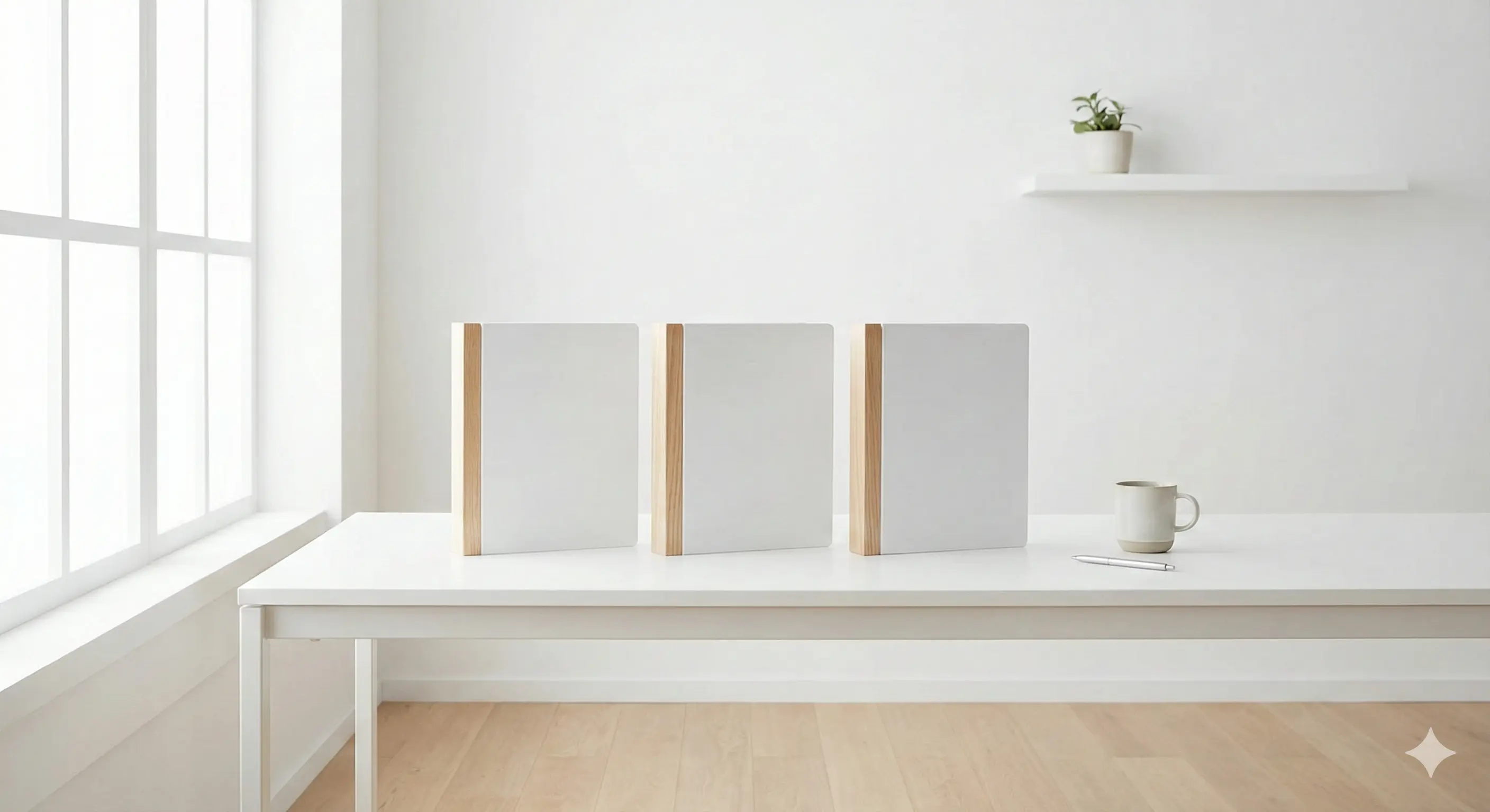 Иллюстрация: Рука человека уверенно выбирает одну папку из трех аккуратно разложенных на чистом столе.